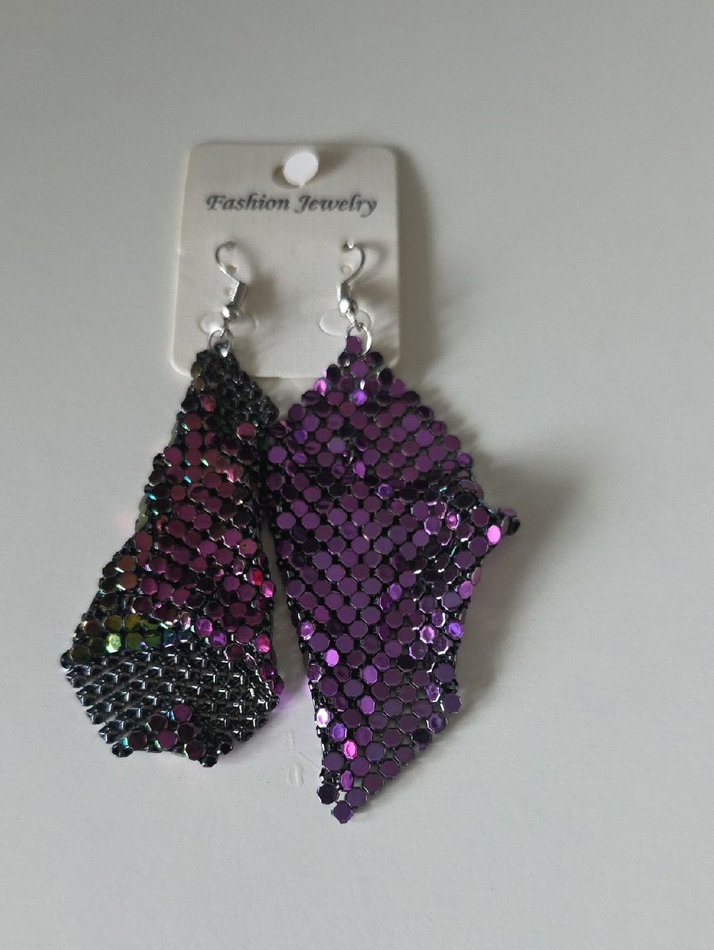 Fashion Jewelry Iridescent Purple Sequin Mesh Drop Earrings